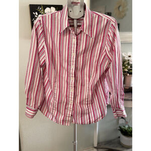 Jones New York Signature Women’s Striped Button Up, Pink, Business casual 1X